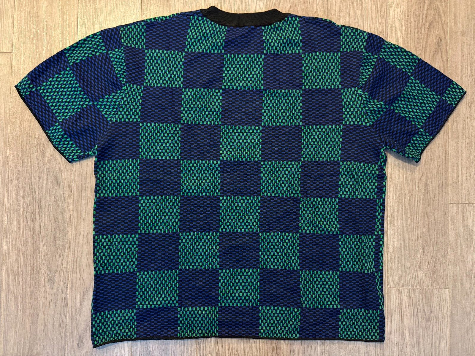 Louis Vuitton Jacquard Damier Short Sleeved Crewneck tee shirt clematis blue L