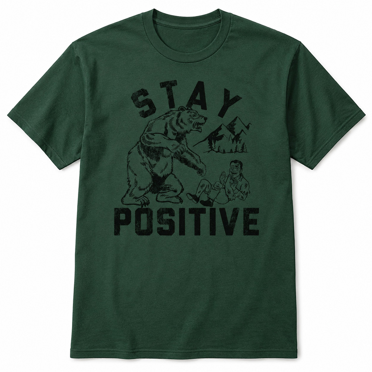 Stay Positive Bear Attack Funny T-Shirt for Men Sarcastic Graphic Novelty Tee