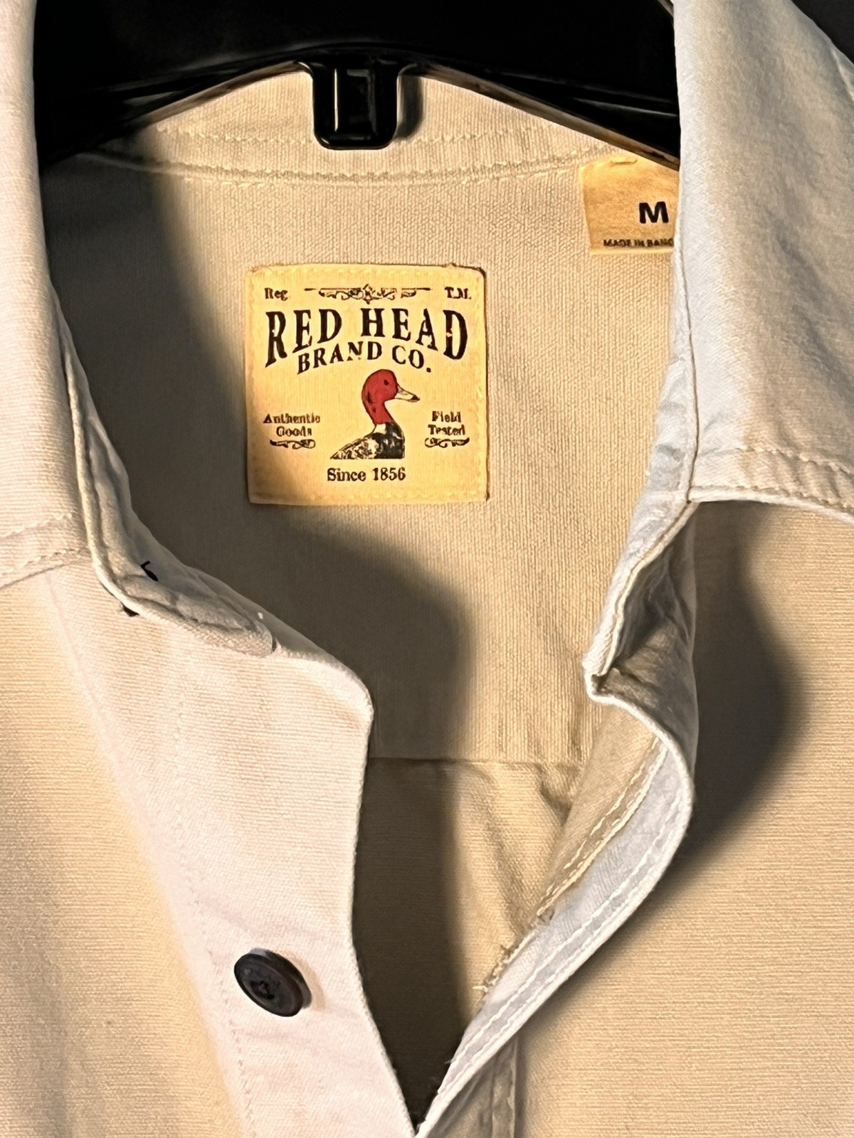 Vintage RedHead Sz M Shortsleeve Button Pale Khaki Shirt W/Pockets 100% Cotton