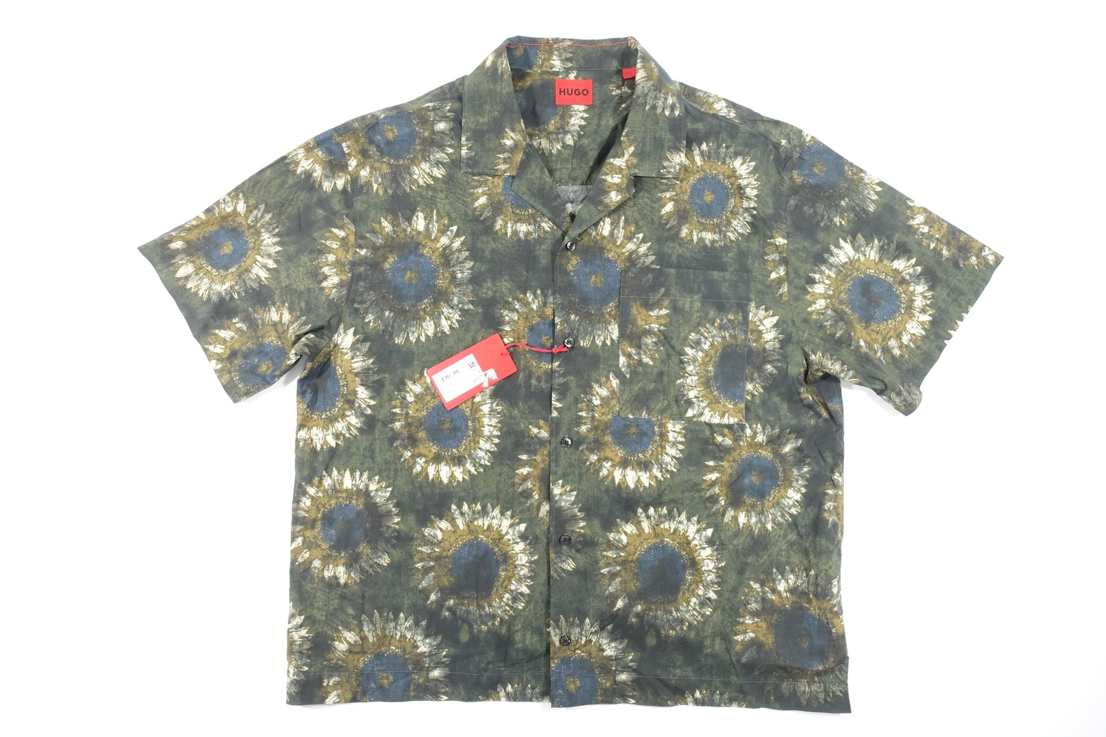 HUGO BOSS EGEENO FLORAL GREEN BLUE XL SHORT SLEEVE BUTTON FRONT SHIRT MENS NEW