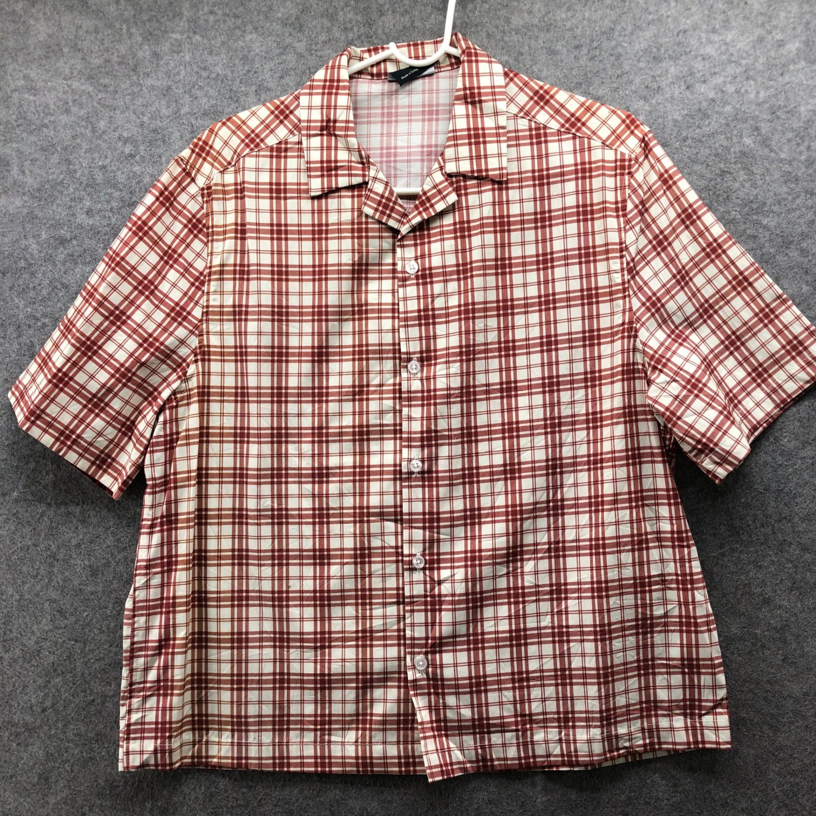 ASOS Oversized Camp Collar Plaid Shirt Mens S Brown Beige Relaxed Overshirt