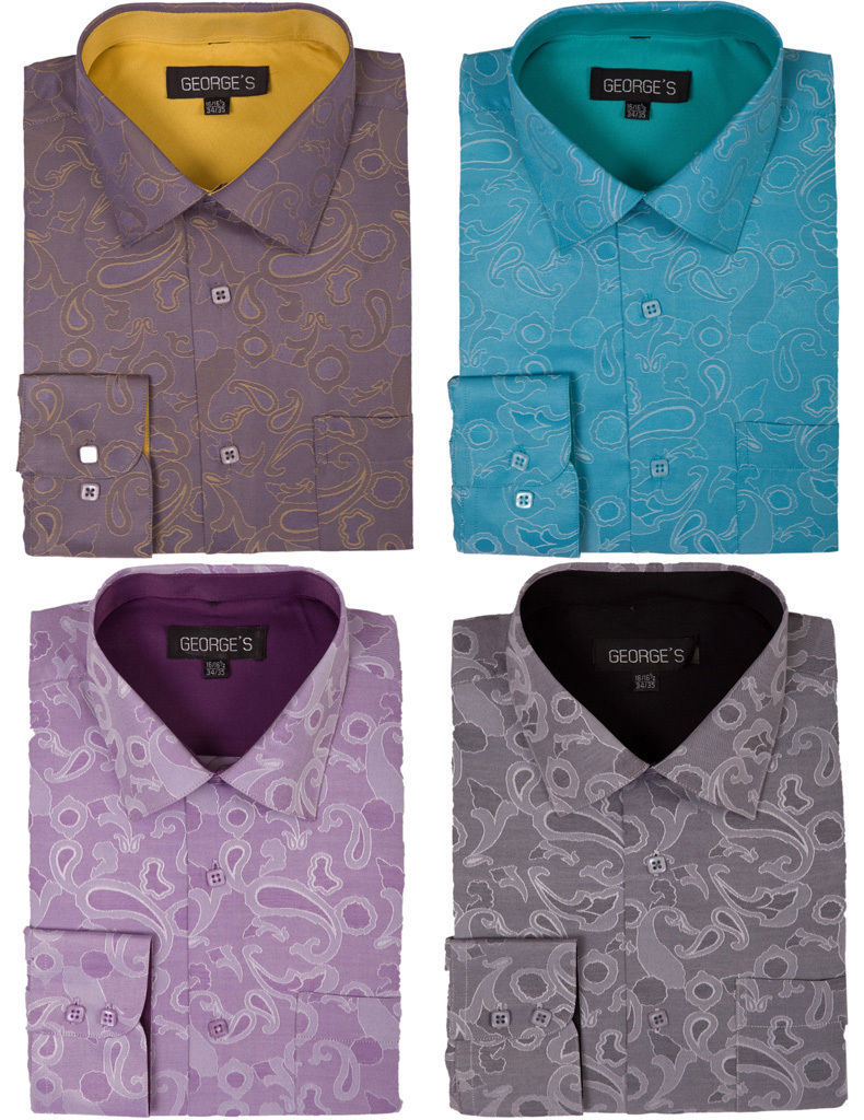 Men’s Cotton Blend Paisley Design Classic Fit Casual Dress Shirt