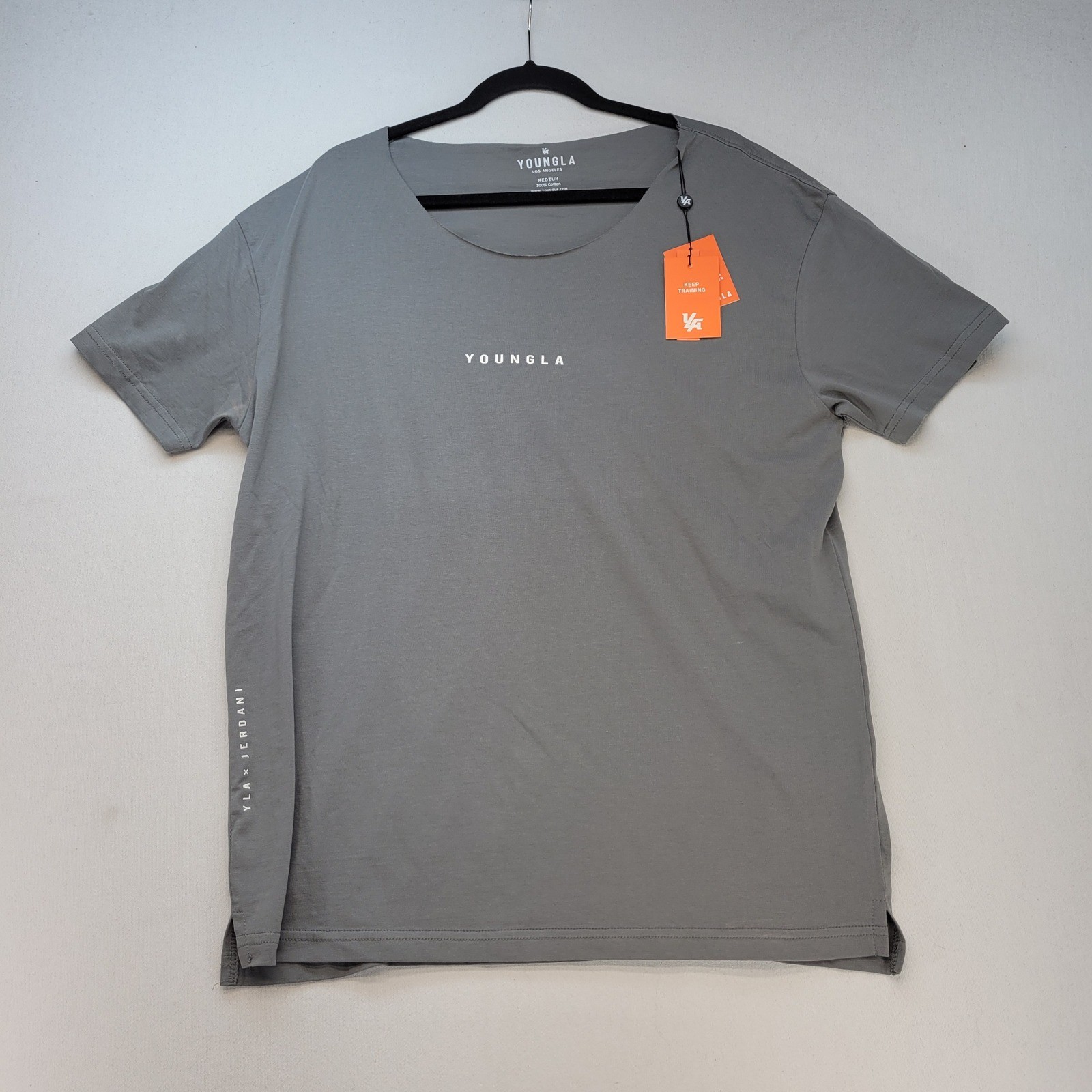 YoungLA T-Shirt Mens Medium Gray Jerdani Collaboration Scoop Neck Gym Training