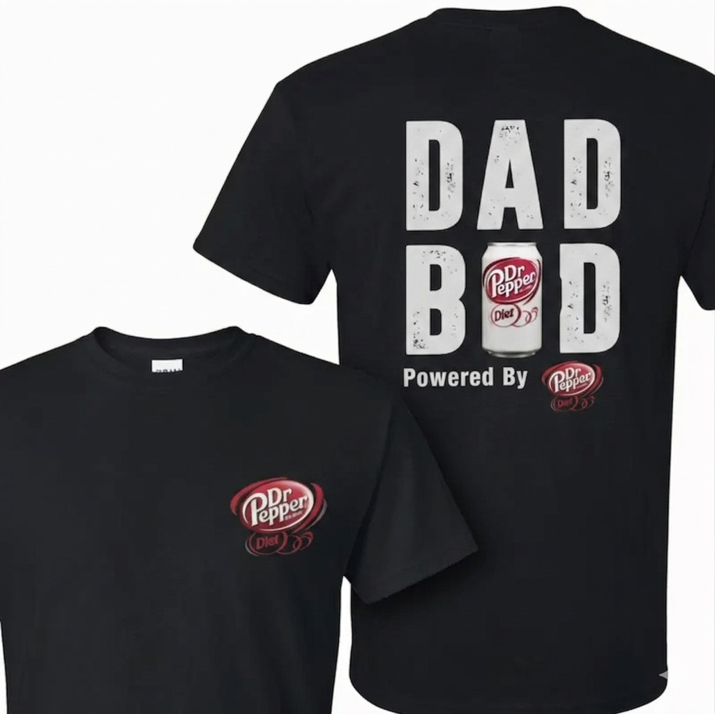 Funny Dad Bod Powered by Dr Pepper T-Shirt Graphic Tee Father’s Day Gift