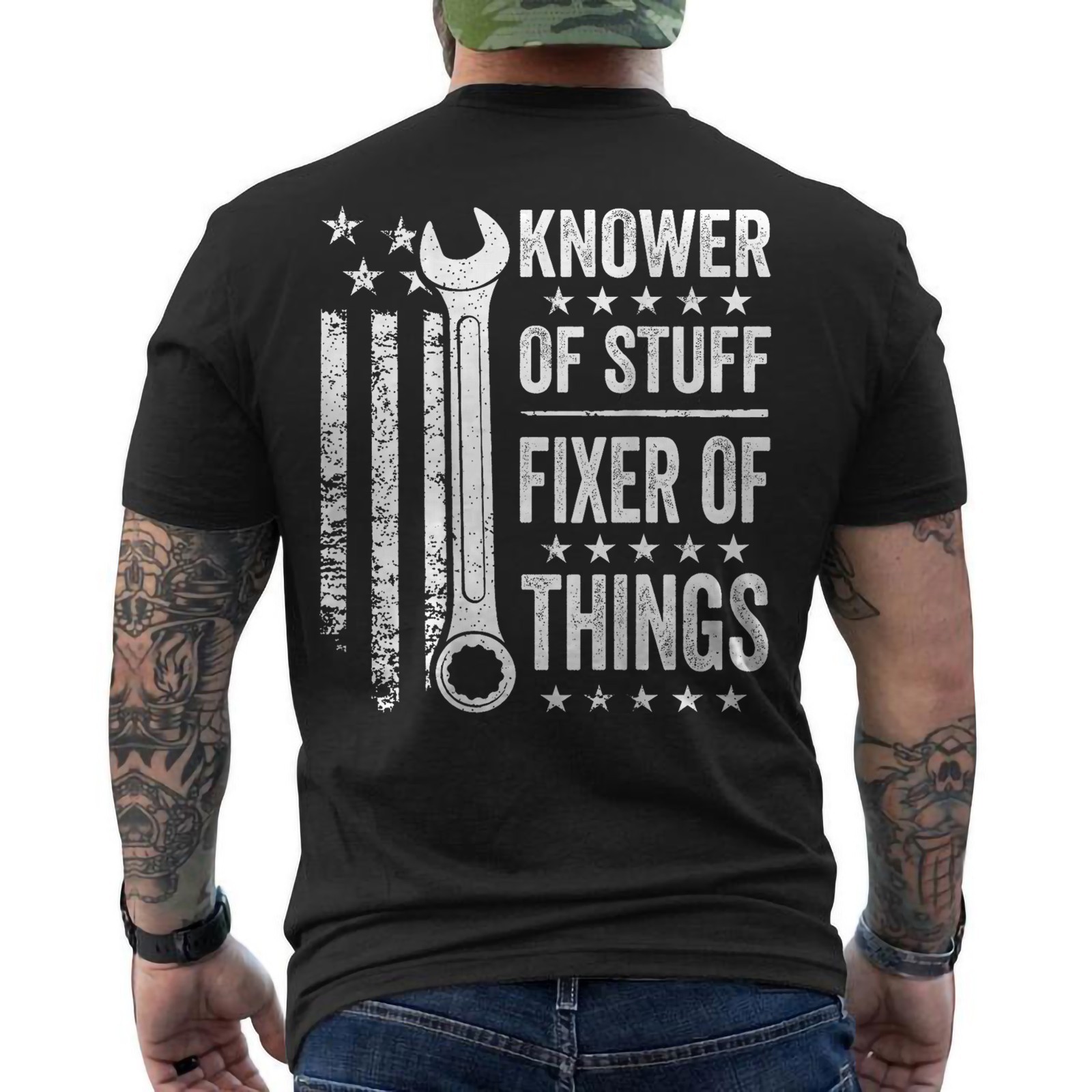 Knower of Stuff Fixer of Things Mechanic Handyman Funny ON BACK T-Shirt