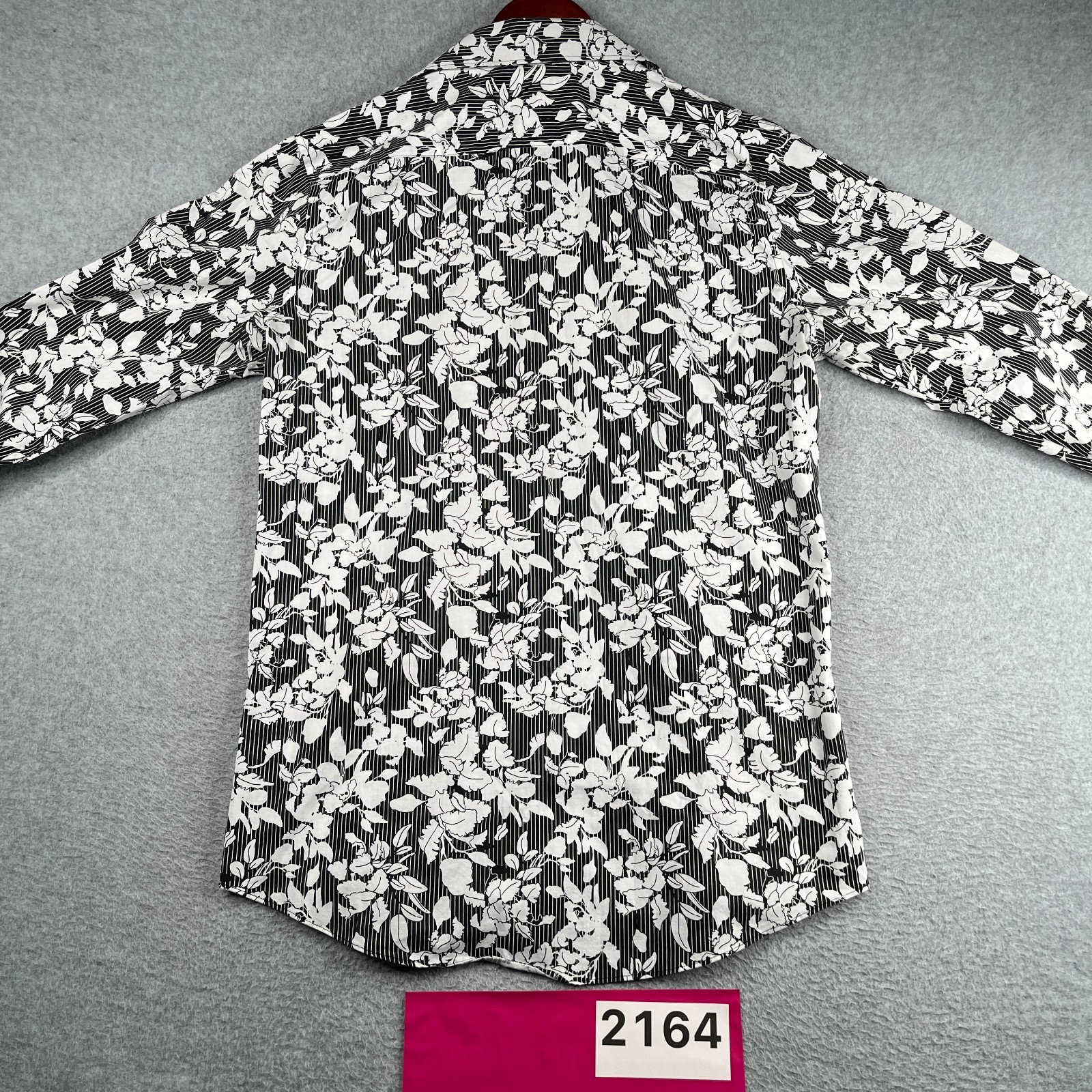Black & White Floral Print Long Sleeve Casual Shirt J.Ferrar Stretch Mens Medium