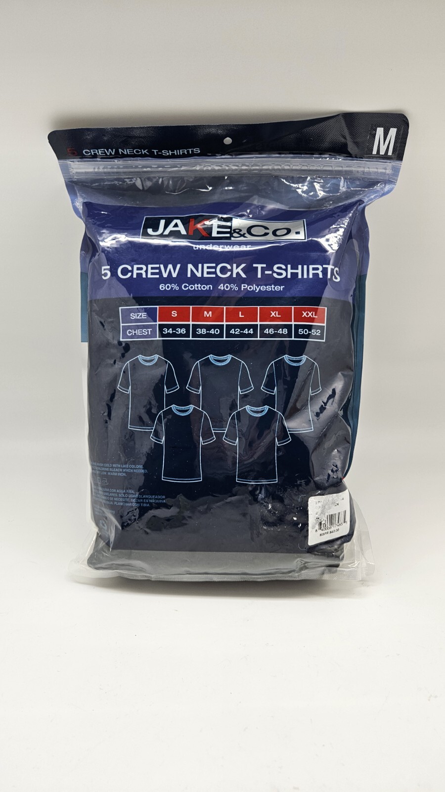 Jake & Co Super Soft Cotton Crew Neck T-Shirts 5 Pack Sizes M L 2XL