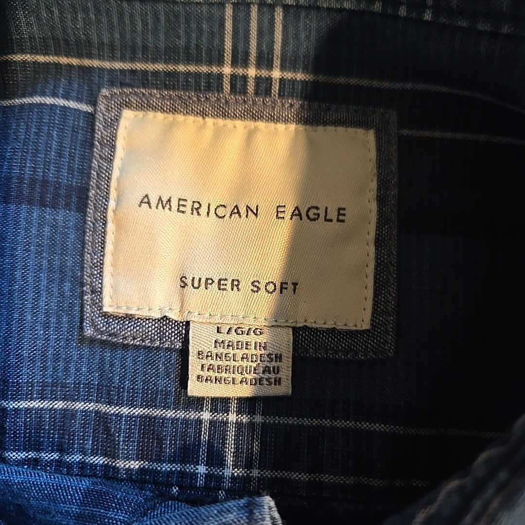 American Eagle Shirt Mens Large Blue Plaid Button Front Long Sleeve Super Soft