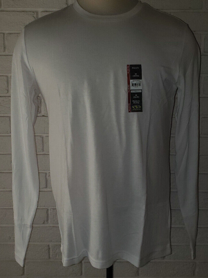 Men’s Athletic Works White Long Sleeve Crew T-Shirt Top Sizes S, M, L, 3X
