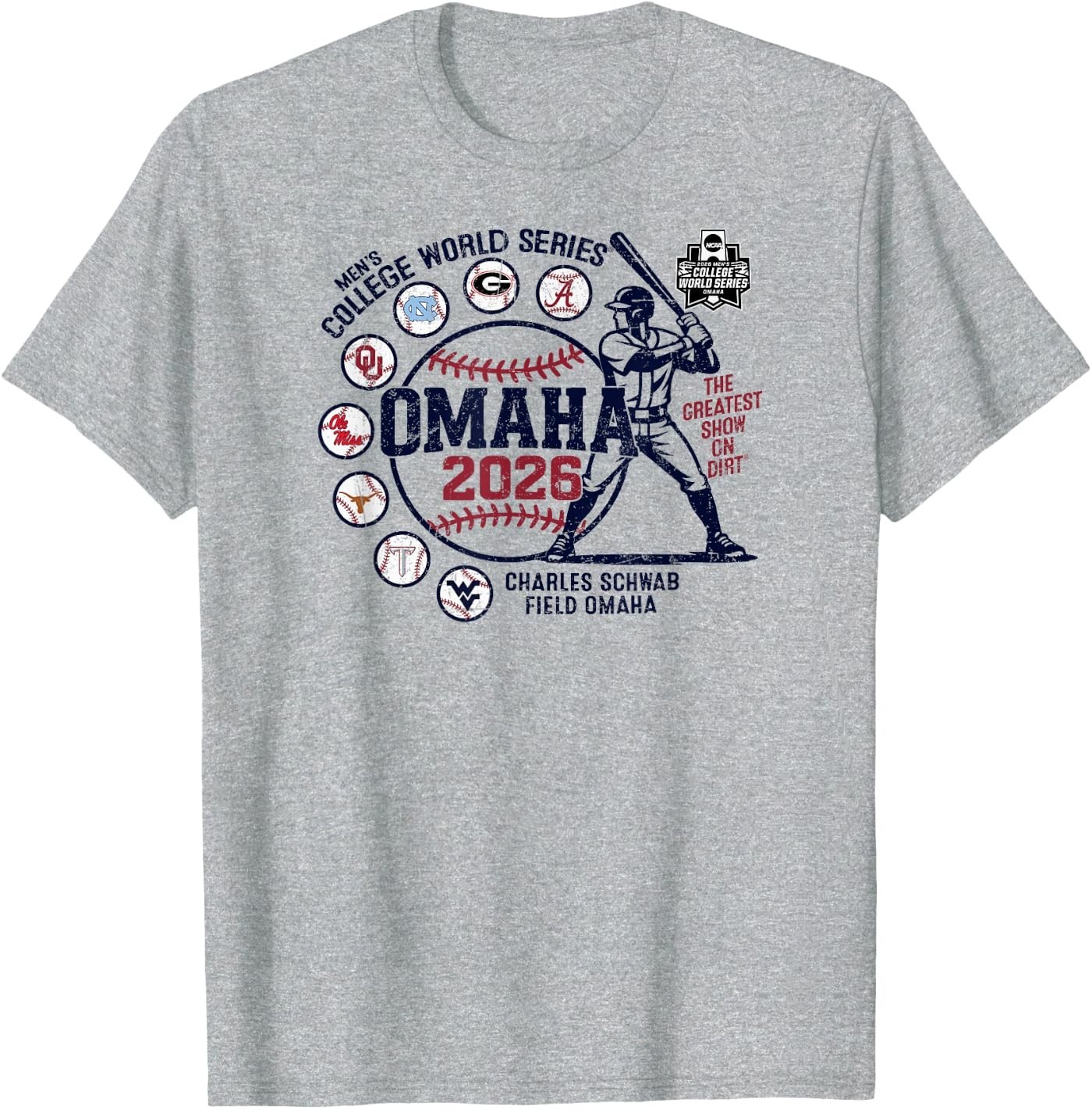 Men’s College World Series 2026 NCAA Baseball 8-Team Gray T-Shirt