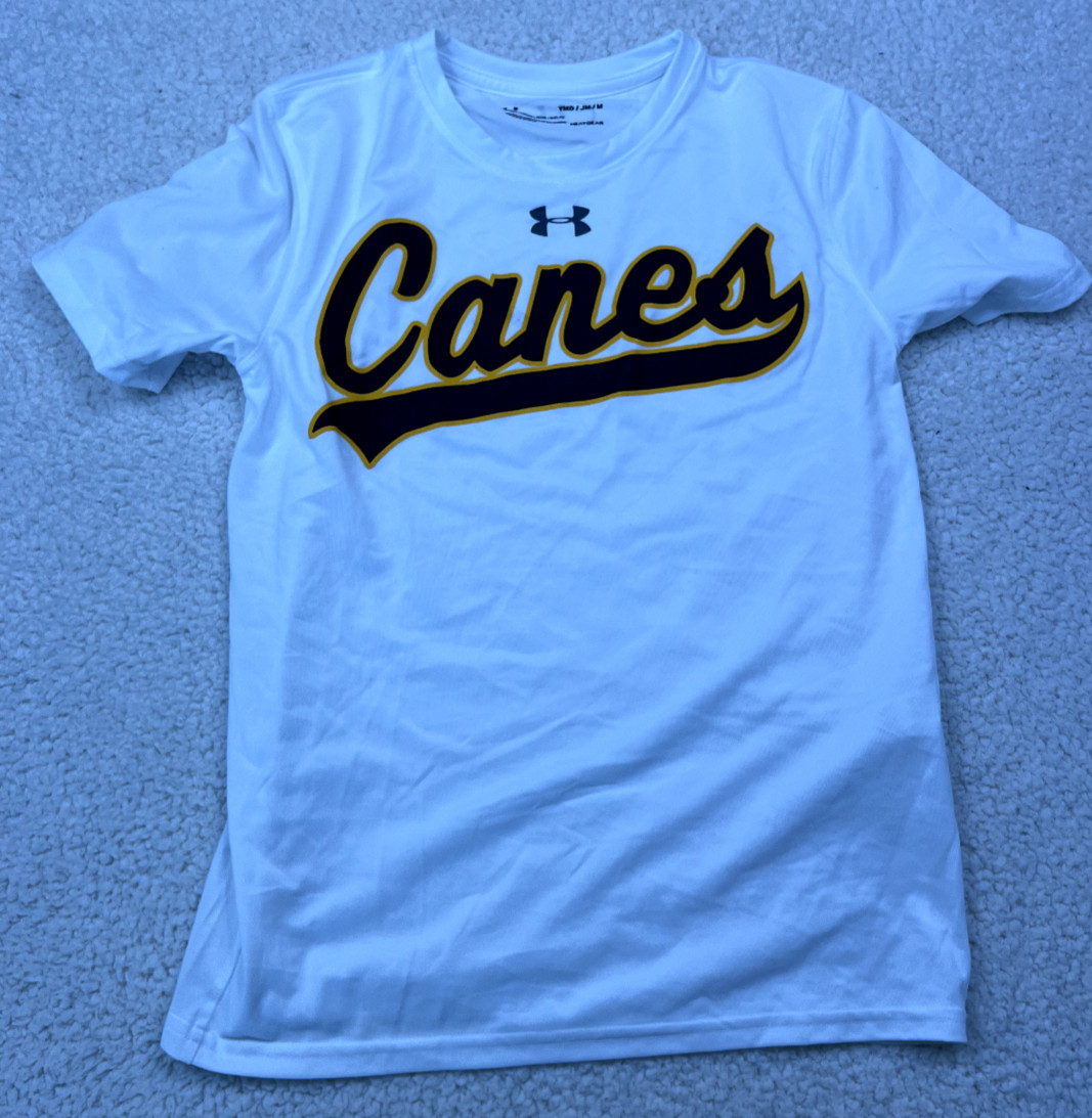 CANES BASEBALL Under Armour T Shirt Fan Gear Loose Black White Yellow