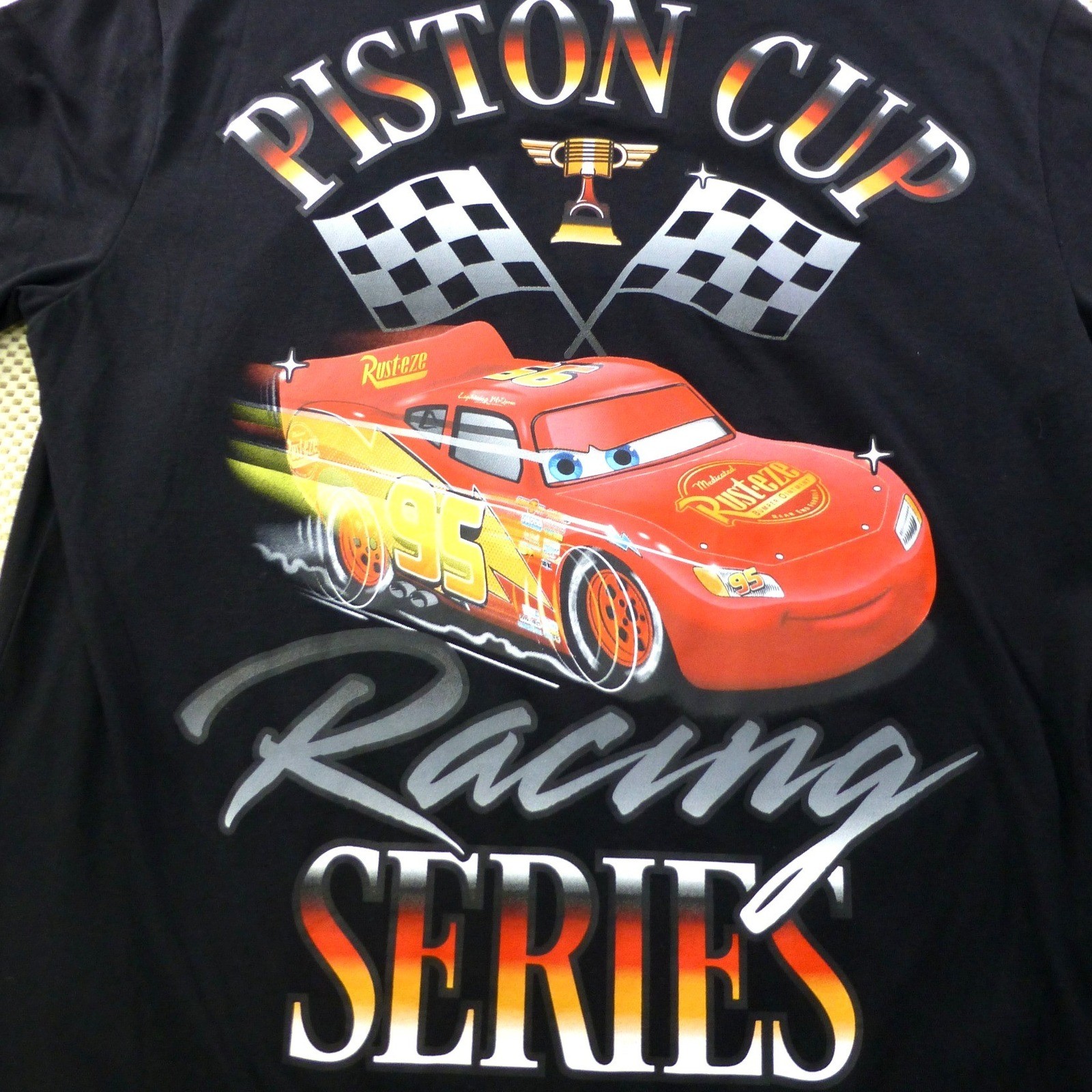 Disney Pixar Cars Lightning McQueen Double Sided Piston Cup Racing T-Shirt Small