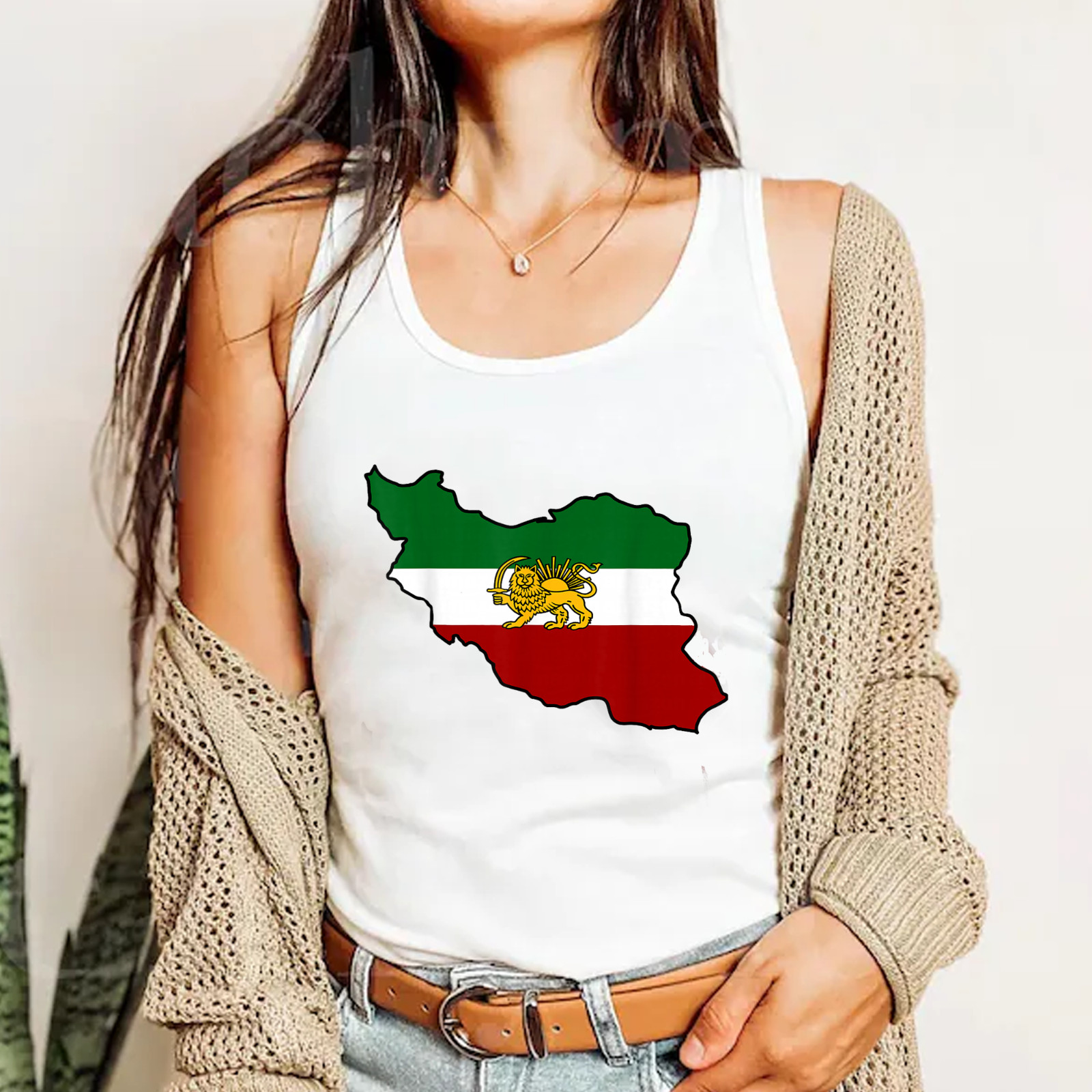 Iran Flag with Lion and Sun Shirt, Iranian Roots Freedom Women Men Tank Top