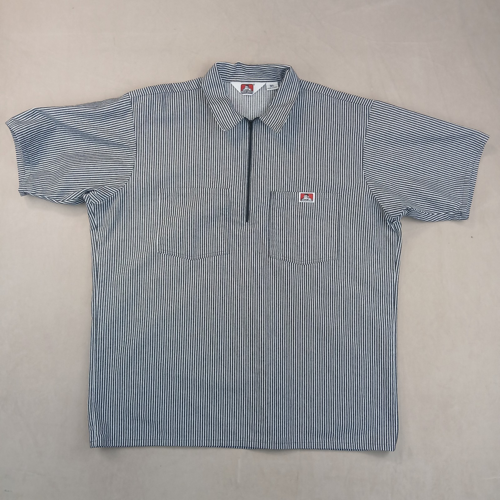 Vintage Ben Davis XL Mens Shirt 1/4 Zip Hickory Stripe 25×30 USA