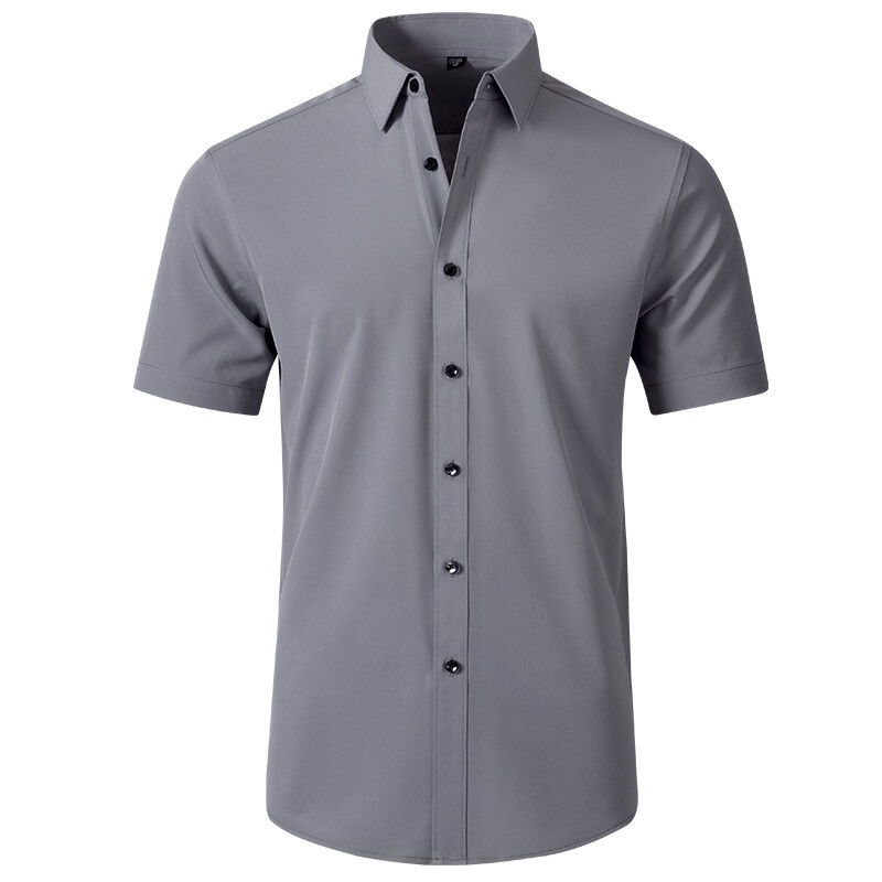 Men’s Dress Shirts Formal Business Short Sleeves Slim Fit Elastic Casual Shirts