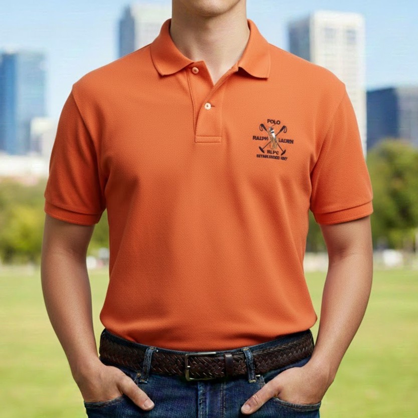 Ralph Lauren RLPC Polo Club Big Pony Men’s Shirt Size Large Orange Cotton Knit