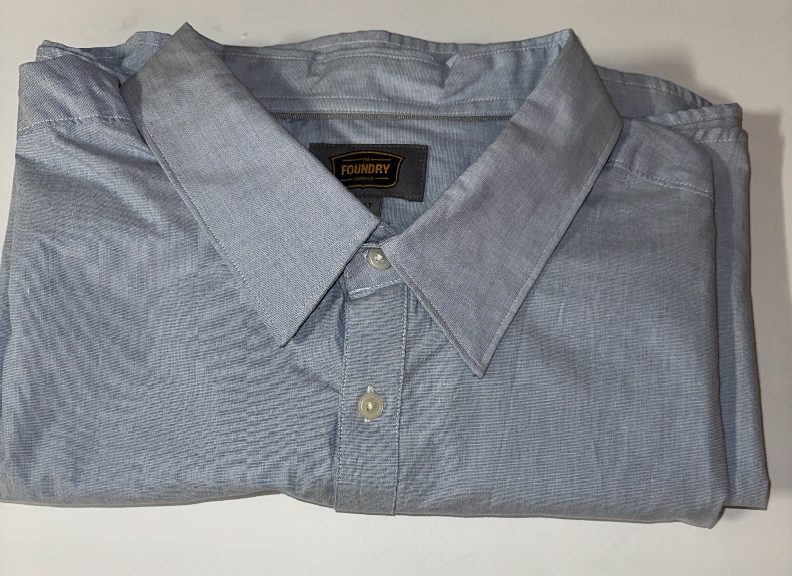 FOUNDRY Men Short Sleeve Button-up Shirt Big & Tall 3XLT 100% Cotton Lt Blue NWT