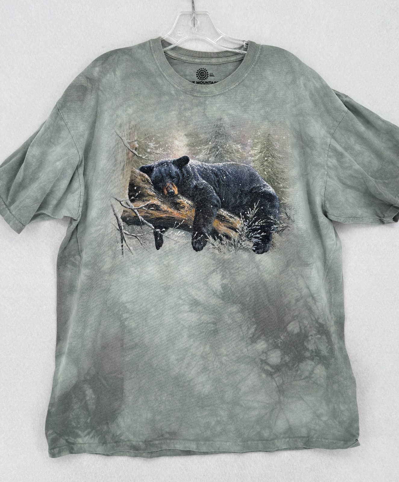 Vintage The Mountain Black Bear Graphic Olive Green Tie Dye T Shirt Sz 2XL