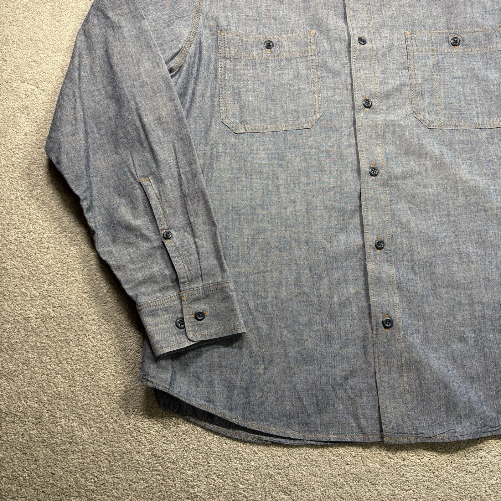 Filson Chambray CPO Shirt Denim Button Up Rinsed Indigo Men’s Size Large