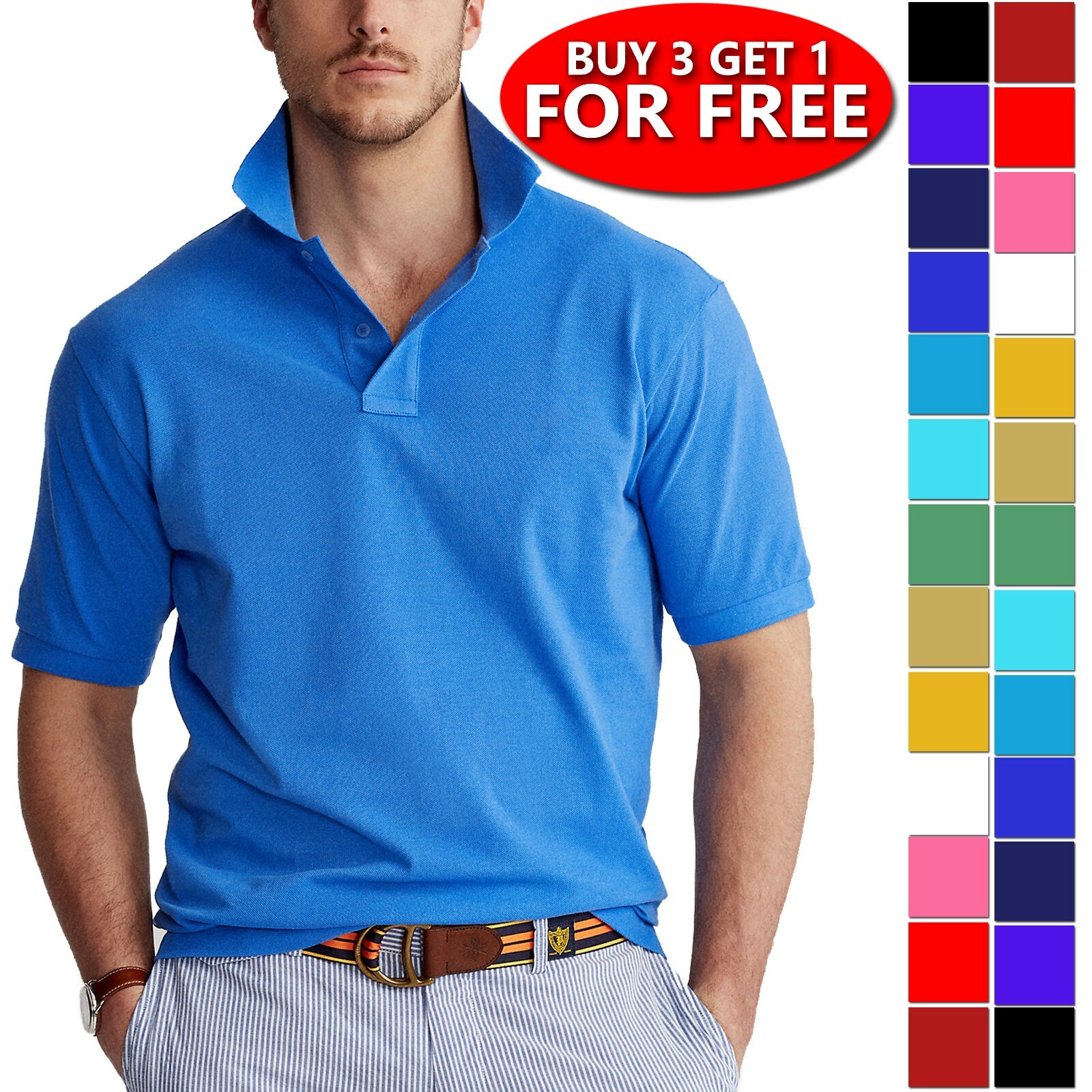 Men’s Causal Cotton Polo Shirt Jersey Short Sleeve Sport Causal Golf T Shirt