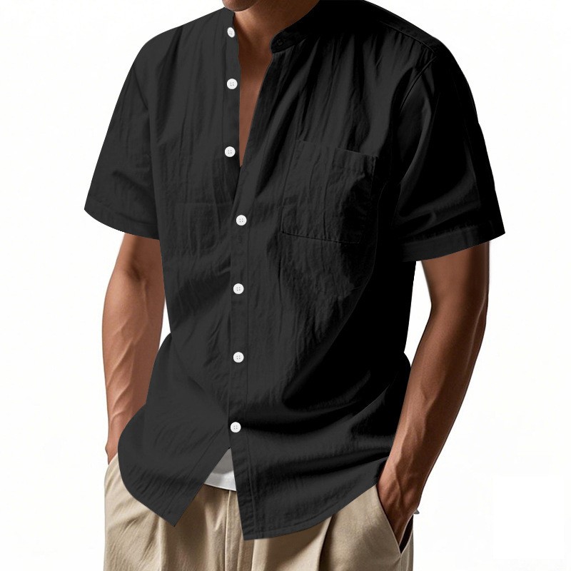 Summer Loose Solid American Beach Short Sleeve Shirt