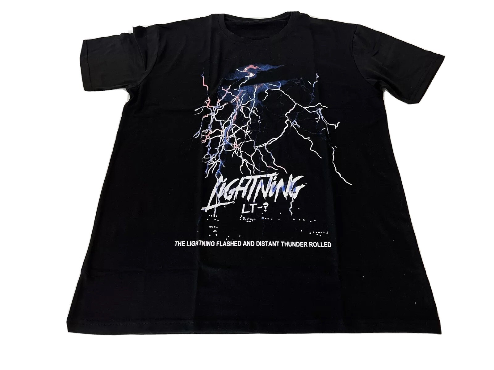 Shein Unisex T-shirt Black Short Sleeve Lightning LP ? Round Neck Size Large