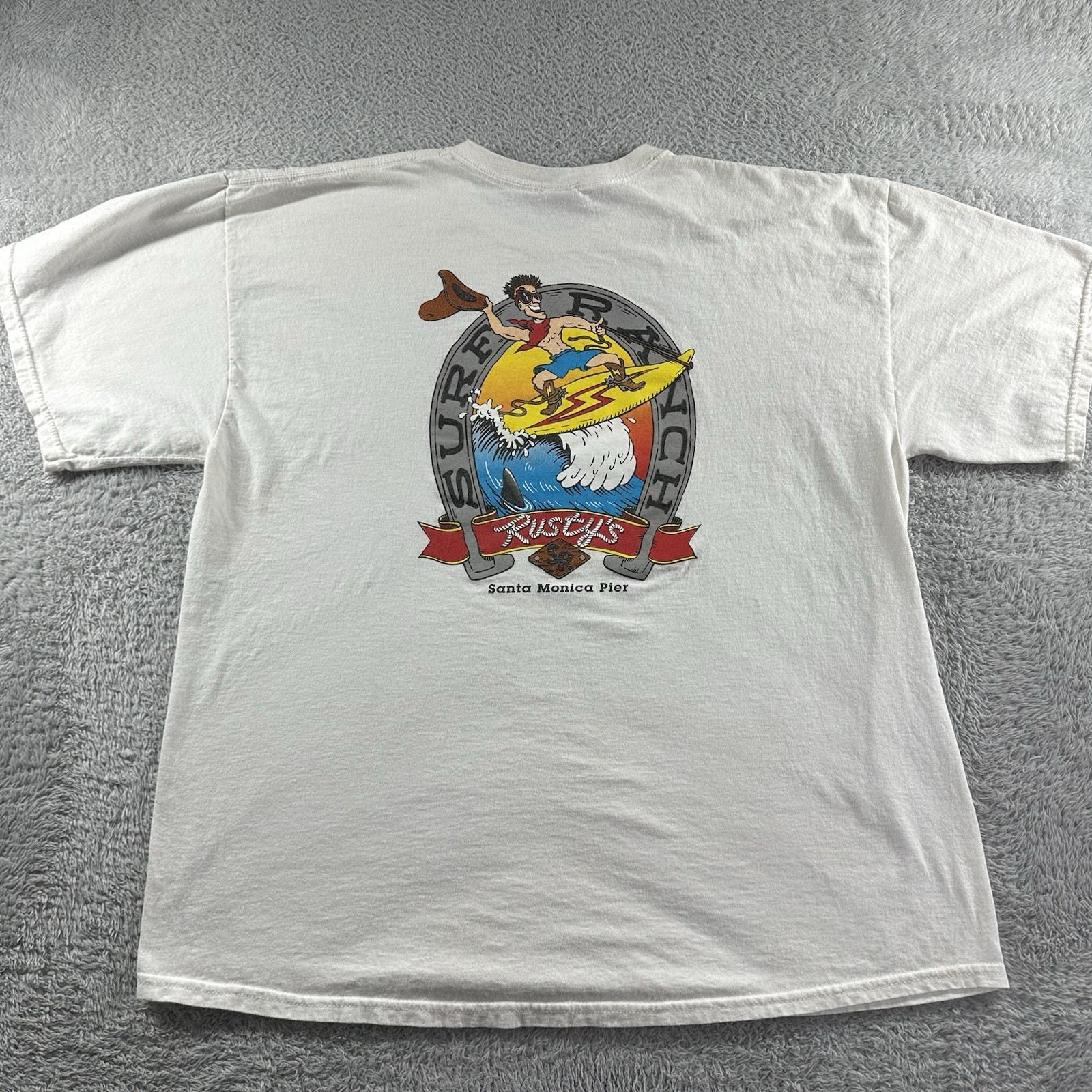 VINTAGE Rusty’s Surf Ranch Santa Monica Pier Cali Shirt Mens 2x White Graphic