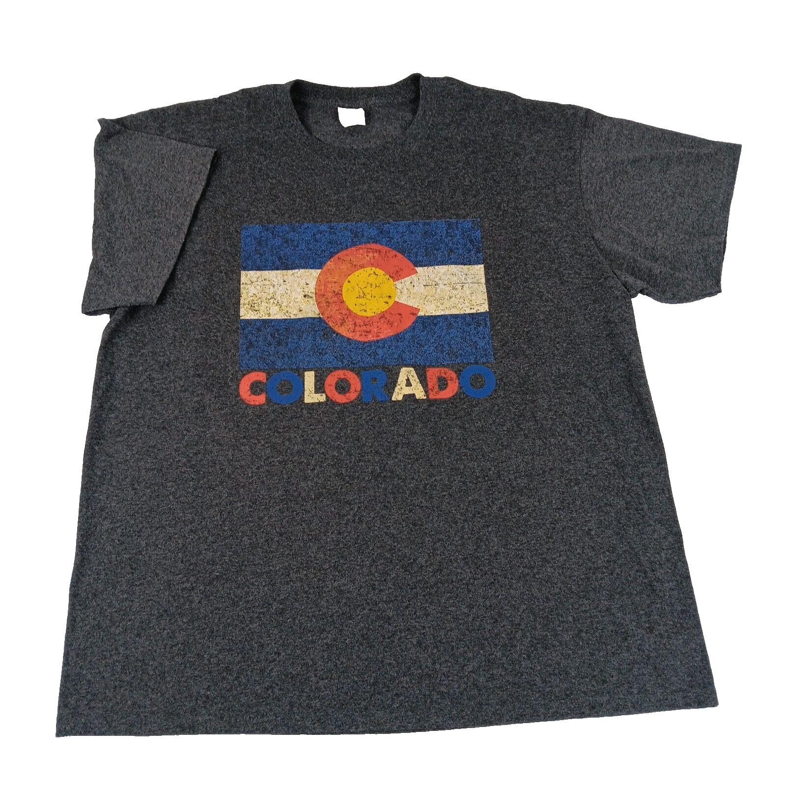 Colorado Logo Flag T Shirt Grey Short Sleeve Size XL Cotton Poly Blend Essential