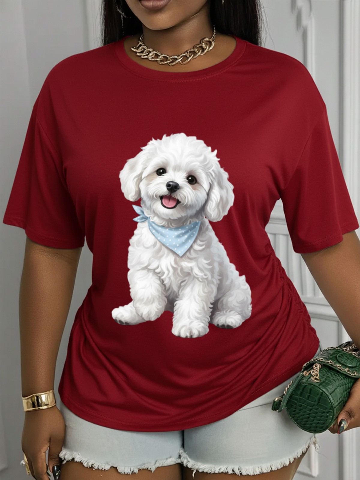Women’s Dog Print Casual Summer T-Shirt Machine Washable Durable Holiday Tops ❀