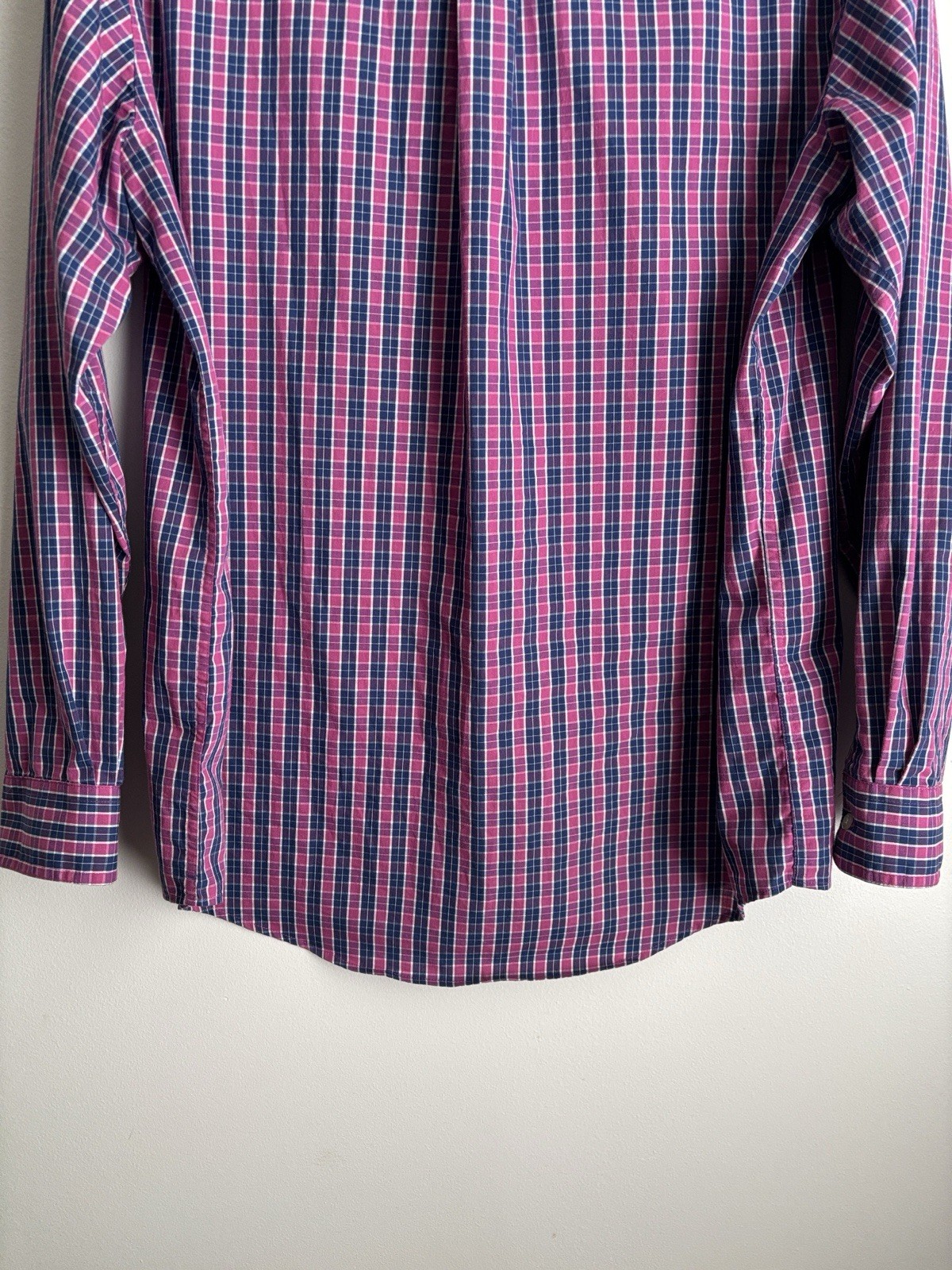 Chaps Plaid Button Down Shirt Men’s LT Pink Blue Stretch Easy Care Long Sleeve