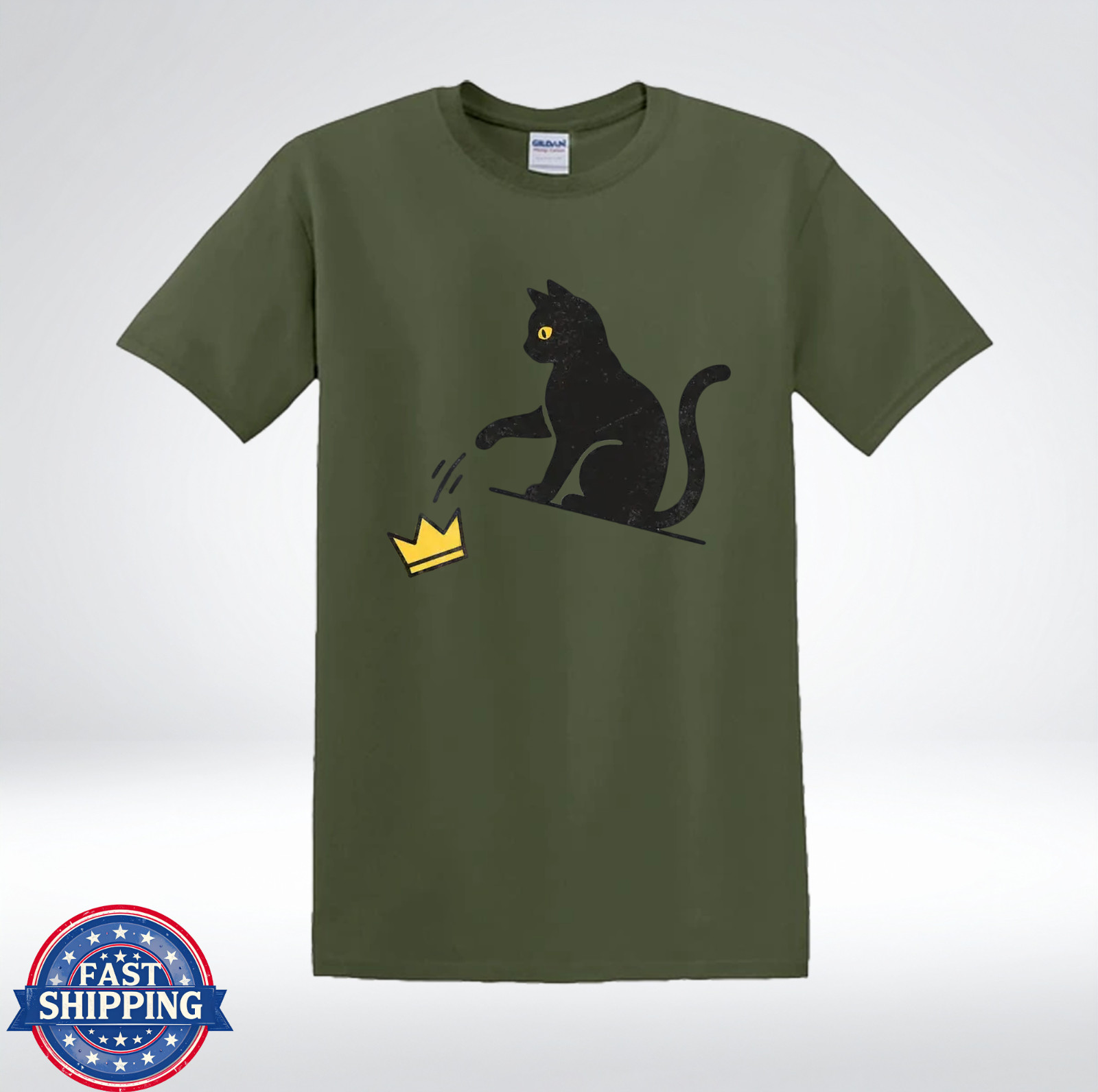 Funny Cat Knocking Crown Anti King Humor Minimalist Graphic T-Shirt