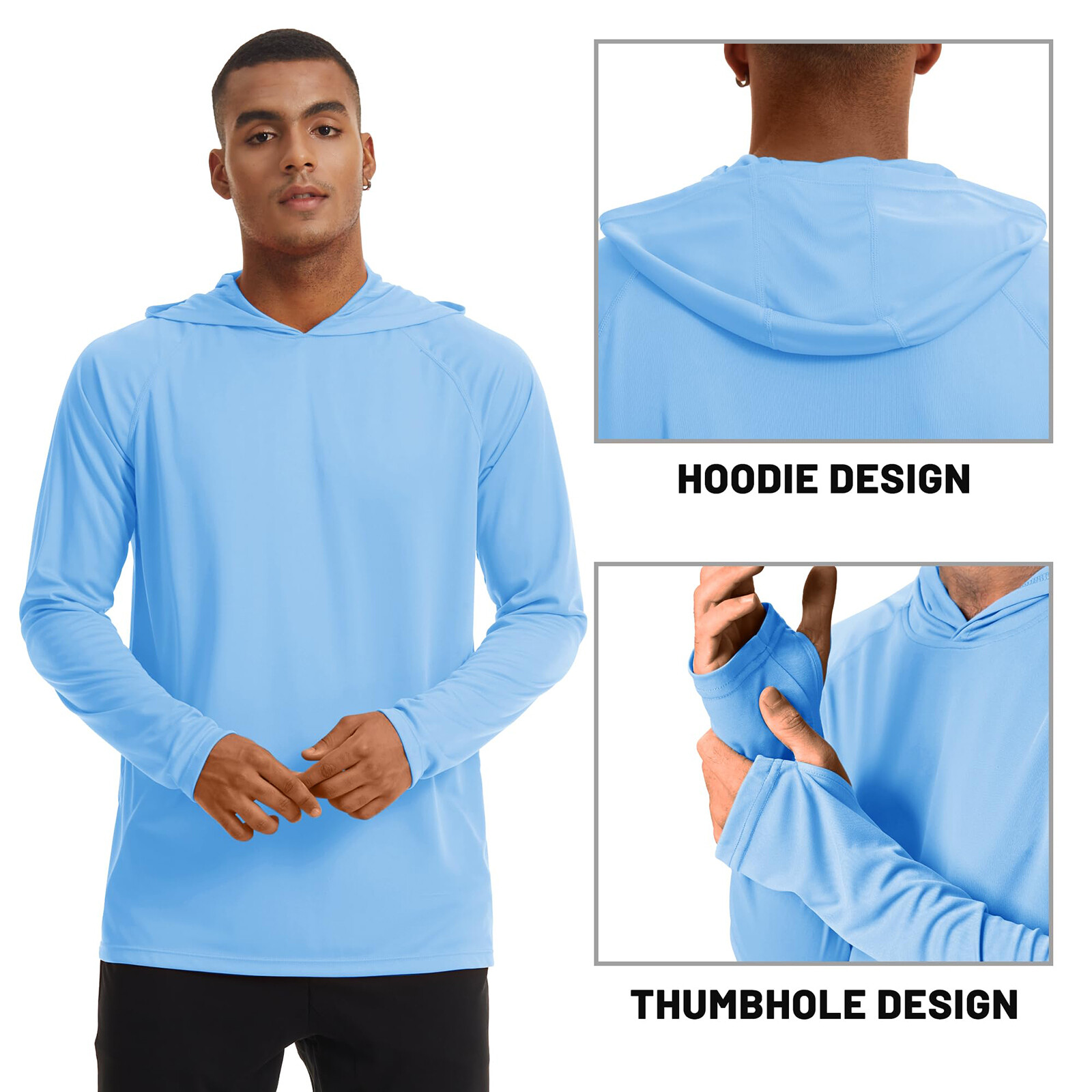 Men’s Outdoor Sun Block T-Shirt UPF 50+ Skin Protection Hiking Sport Hoodie Tops