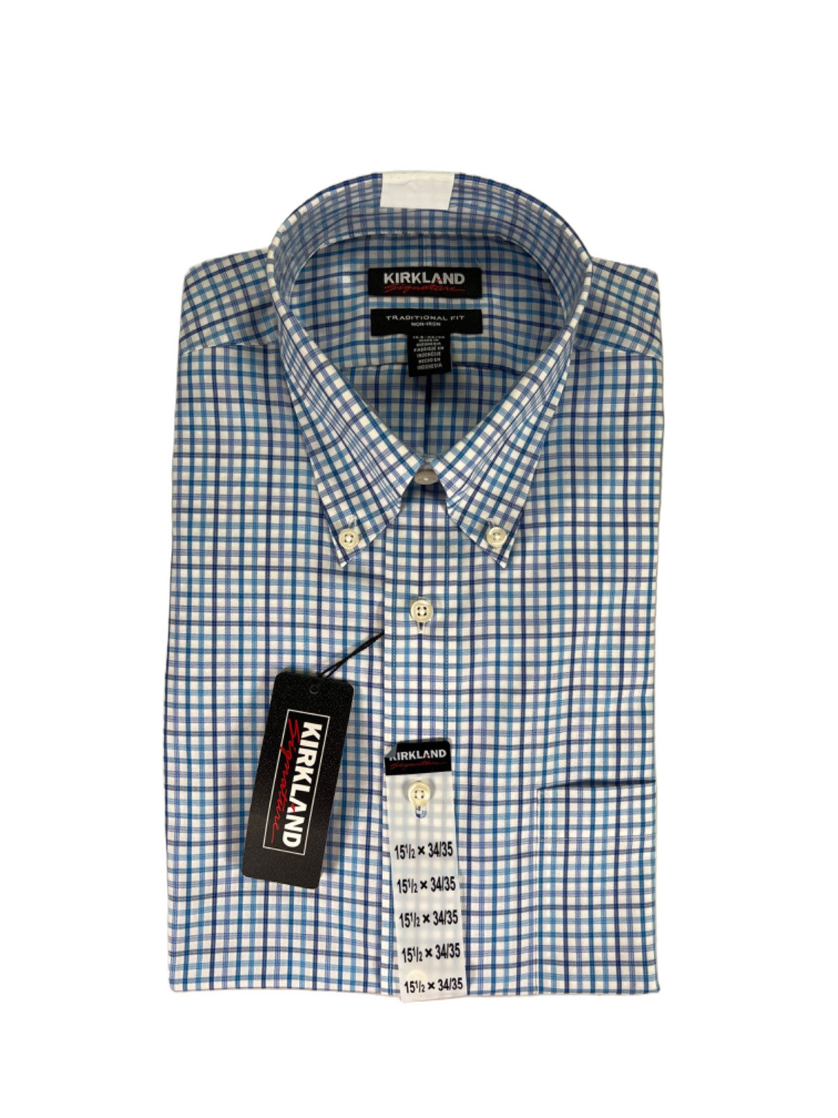 Kirkland Signature Men’s Blue Traditional Fit Long Sleeve Button Up Shirt – 15.5