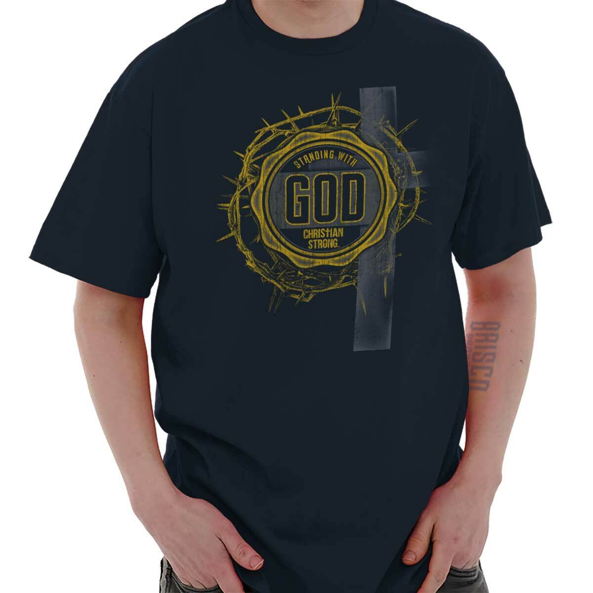 Christian Strong Standing With God Cross Womens or Mens Crewneck T Shirt Tee