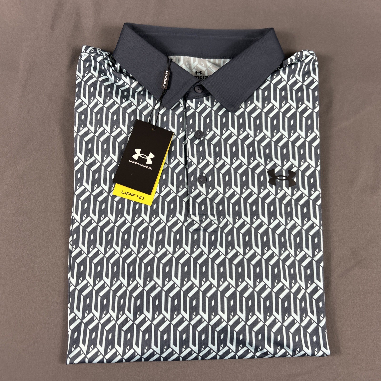 Under Armour Golf Shirt Polo Printed XXL Blue Polyester Spandex NWT MSRP $70