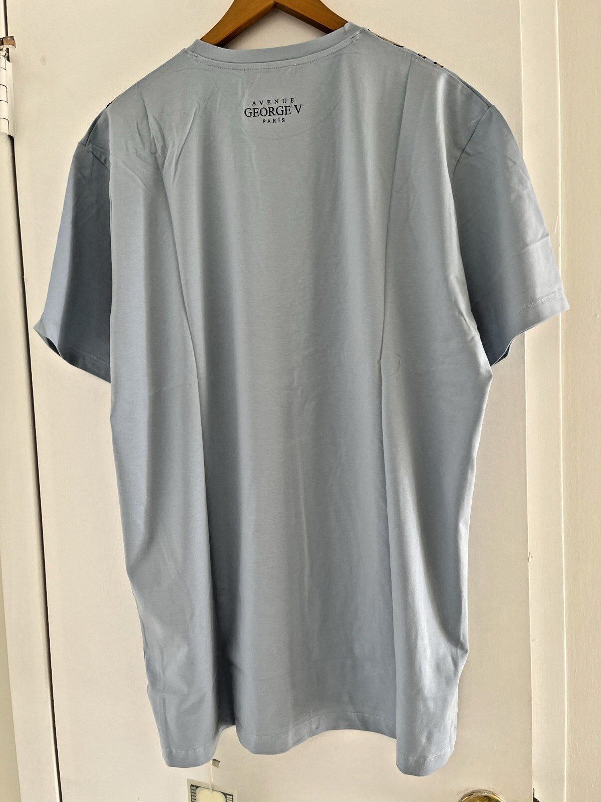 Avenue George V Paris T-Shirt Teddy Bear Rhinestone Men’s Blue fitted Tee