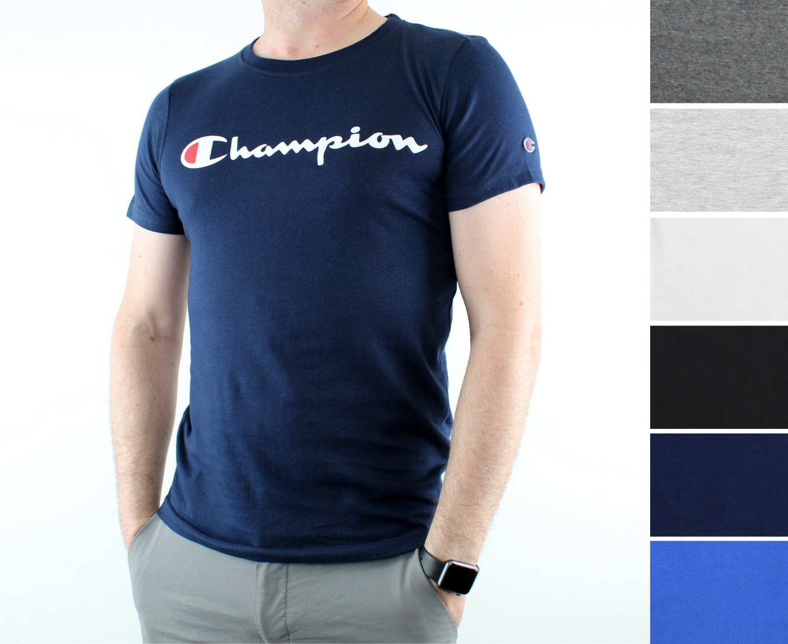 Champion Mens T-Shirt Crew Neck, Short Sleeve Tee Shirt Top with Logo