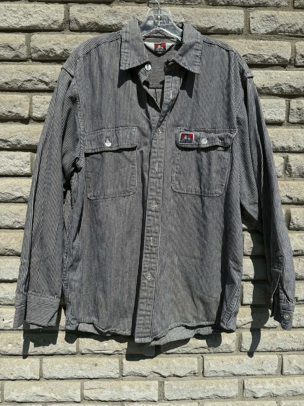 VTG Ben Davis Hickory Striped Work Shirt Striped Button Down Chest Pockets Sz L