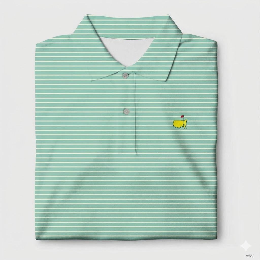 Men Golf Polo Shirt Mint Green Pin Stripe Augusta Style Performance Tech