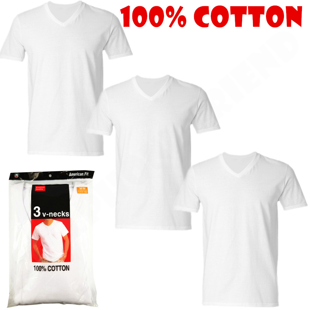 3-Pack V/Crew-Neck For Men’s 100% Cotton Tagless T-Shirt Undershirt Tee White
