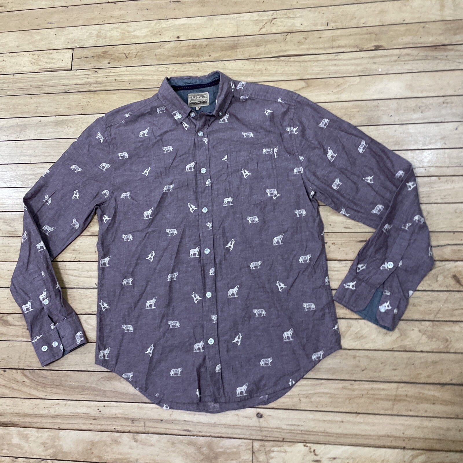 Free Nature Animal Wolf Print Button Shirt Men S Soft Purple AOP Long Sleeve