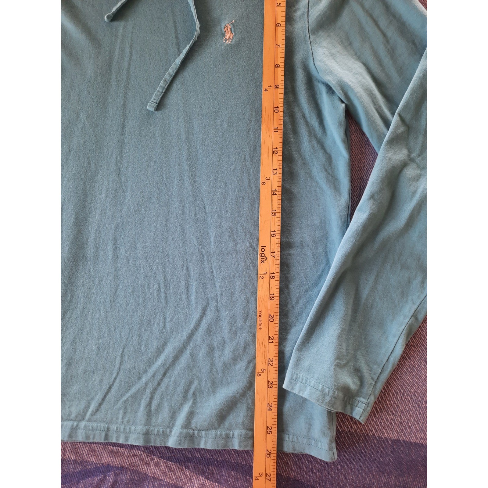 Polo Ralph Lauren Mens Long Sleeve Hooded T-Shirt Teal Blue Cotton Hoodie Large