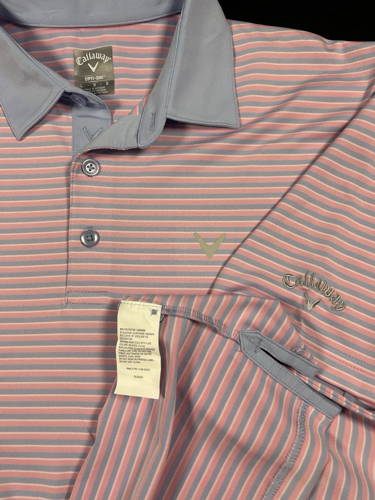Callaway Opti-Dri Men’s L Pink/Purple Striped Polo Short Sleeve Logo (1047)