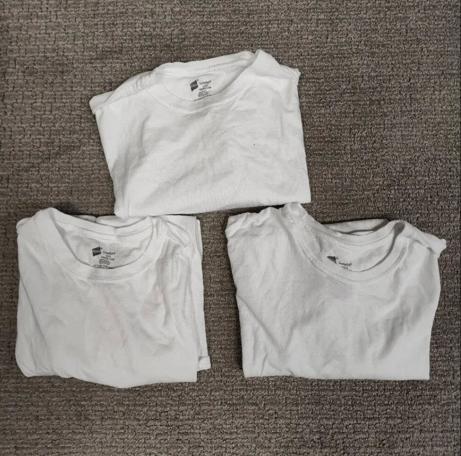 Lot of 3 Men s Hanes ComfortSoft Crew Neck Undershirt 100% Cotton – Large – EUC