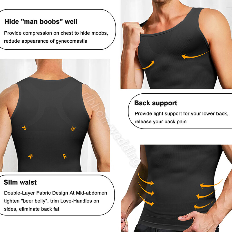 Men Compression Gynecomastia Belly Slimming Waist Trainer Tank Vest Body Shaper