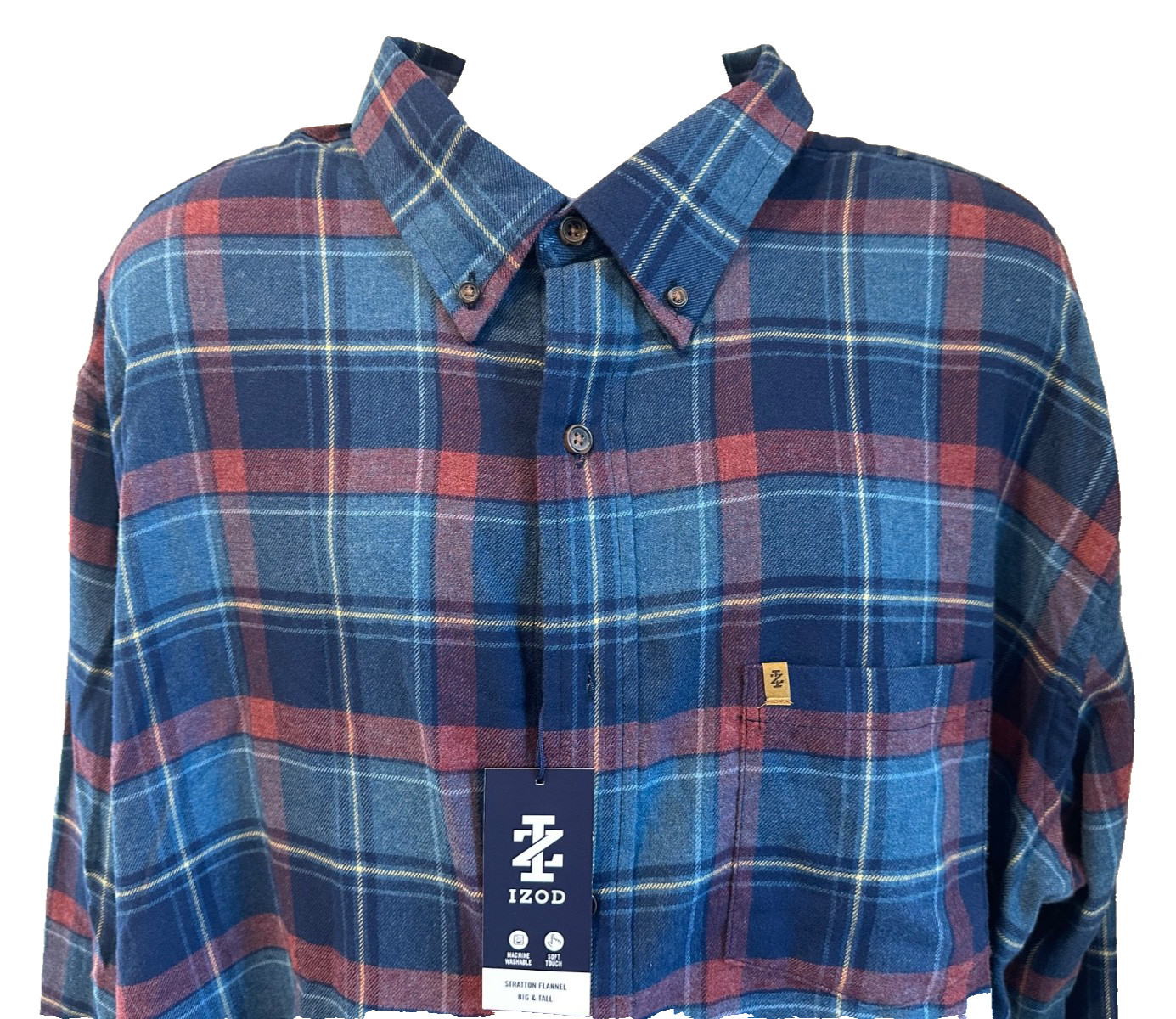 Izod Stratton Flannel L/S Button Front Shirt Blue Multi Plaid Size 3XLT,XXXLT