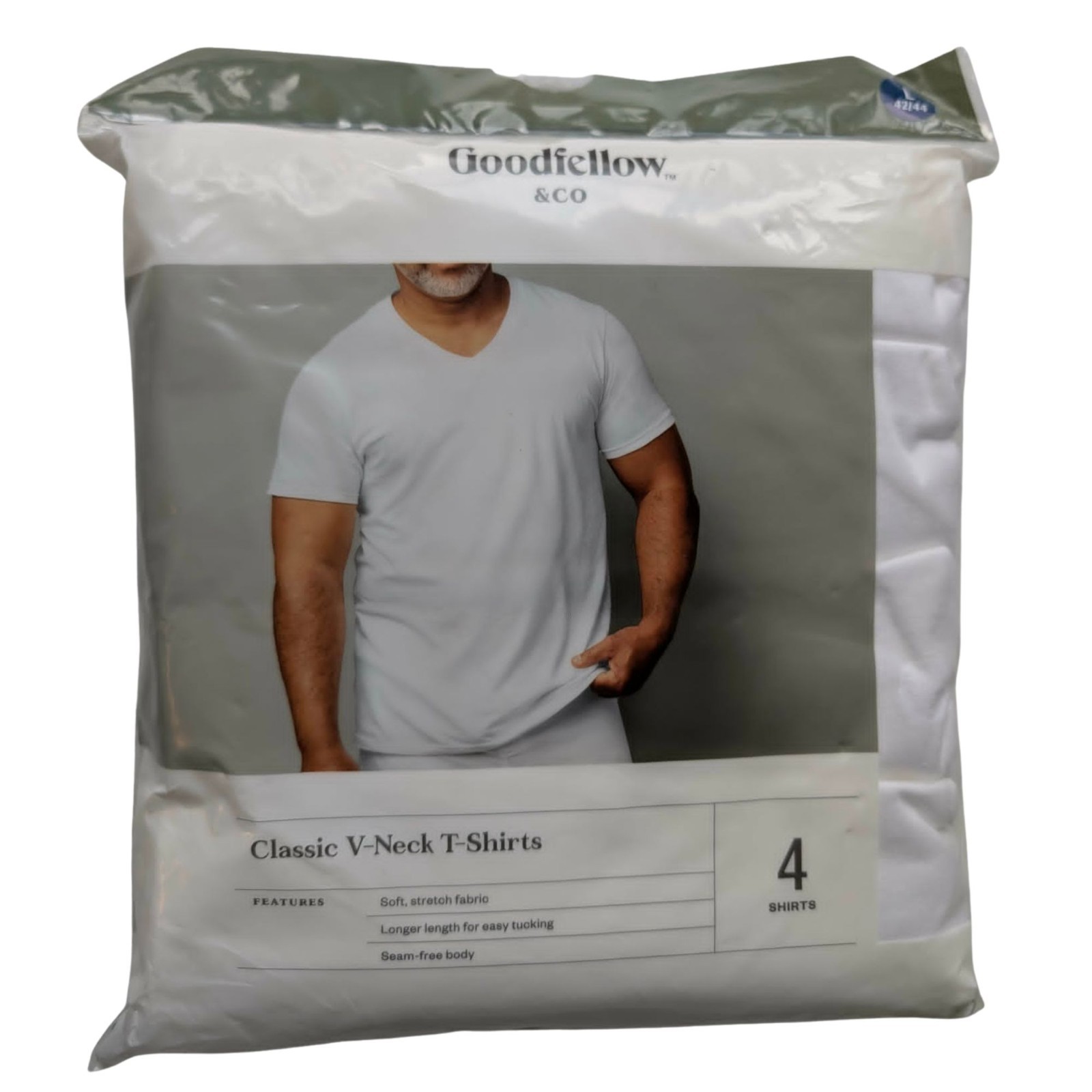 GOODFELLOW Classic T-shirts 100% Cotton WHITE V-NECK 4 ct Soft Stretch – LARGE