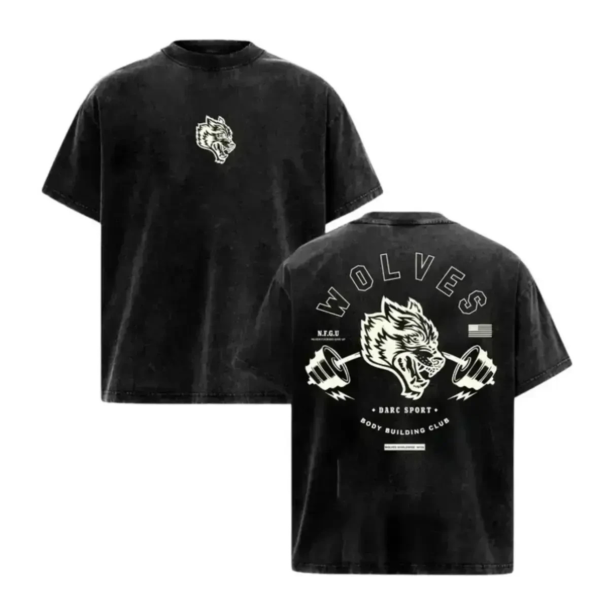 Darc Sport Wolves Bodybuilding Club Vintage Washed Oversized Tee | California Gy