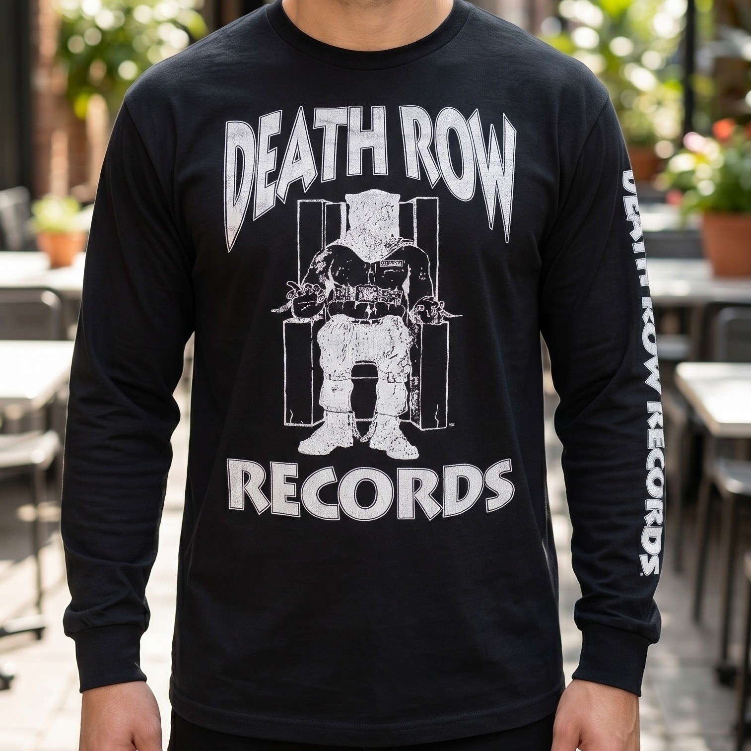 Death Row Records Long Sleeve Graphic T-Shirt Black Hip Hop Rap Tee Mens 5280