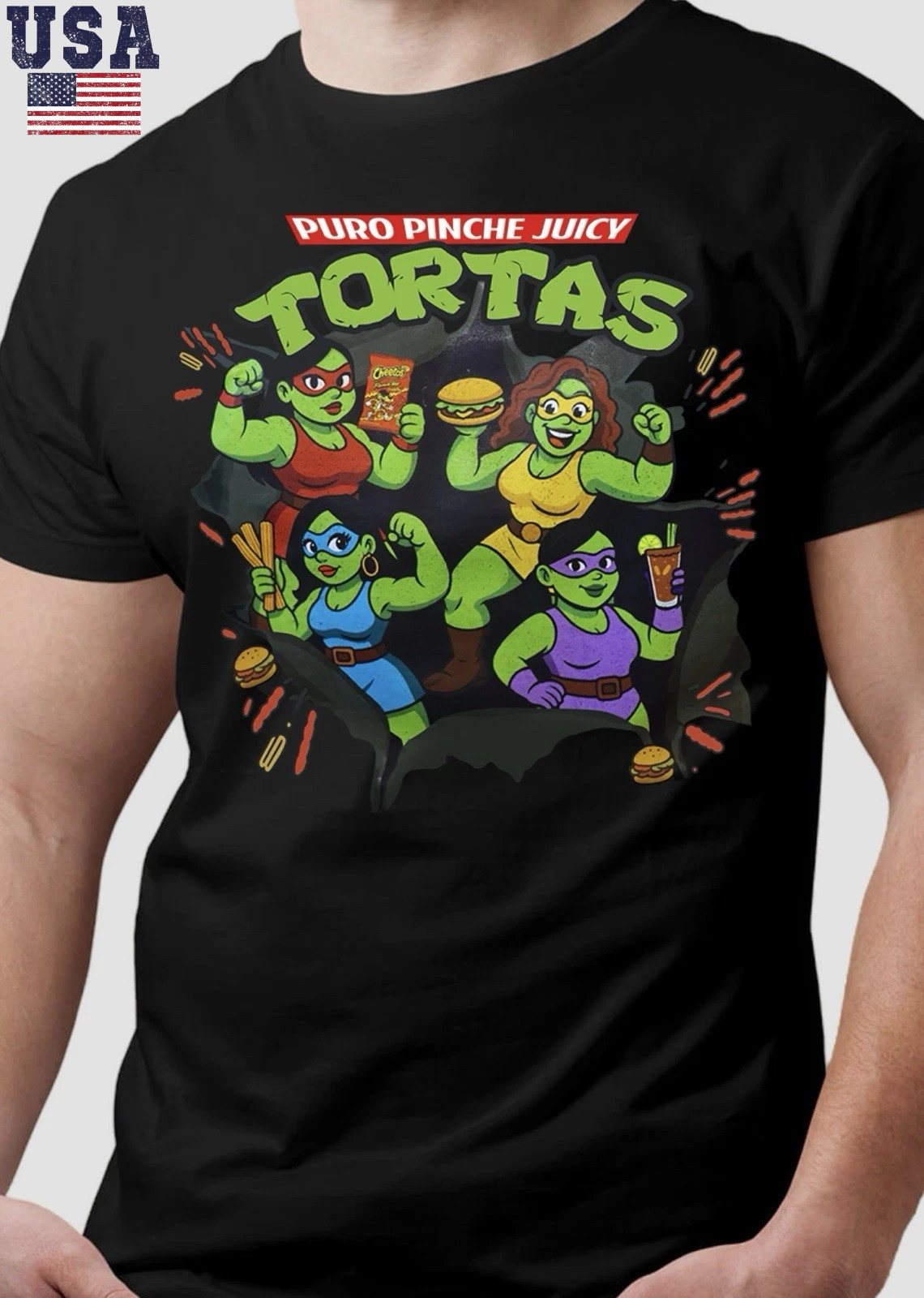 PURO PINCHE JUICY TORTAS FUNNY MEXICAN FOOD PARODY T-SHIRT LATINA NINJA STYLE